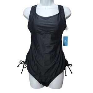 New Cupshe One Piece Swimsuit Womens XL  Cutout Back Ruched Side Bow Tie Modest